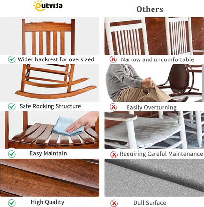 Outvita Outdoor Rocking Chair, Solid Wood High Back Rocker, Natural | All Weather Lounge Chair for Porch Patio Fire Pit Garden Backyard Deck Indoor, Wave Shape