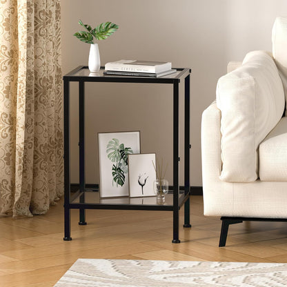 Side Tables Set of 2,Tempered Glass End Tables, 2-Tier Nightstands with Open Shelves, Small Coffee Table with Modern Style, Accent Table Small Table Sofa Table for Living Room, Bedroom, Black