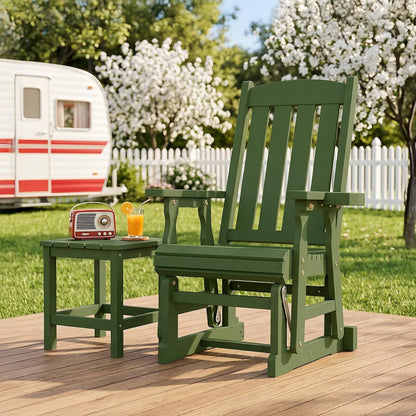 VINGLI Outdoor Glider Chair Wood Patio Glider with Cup Holder, Porch Glider with Smooth Rocking Mechanism, Heavy Duty 600 LBS, Dark Green
