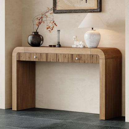 Console Table, 54.3" Wood Couch Table with Drawers, Farmhouse Entryway Table for Entrance, Hallway, Living Room, Easy Assmebly, Natural
