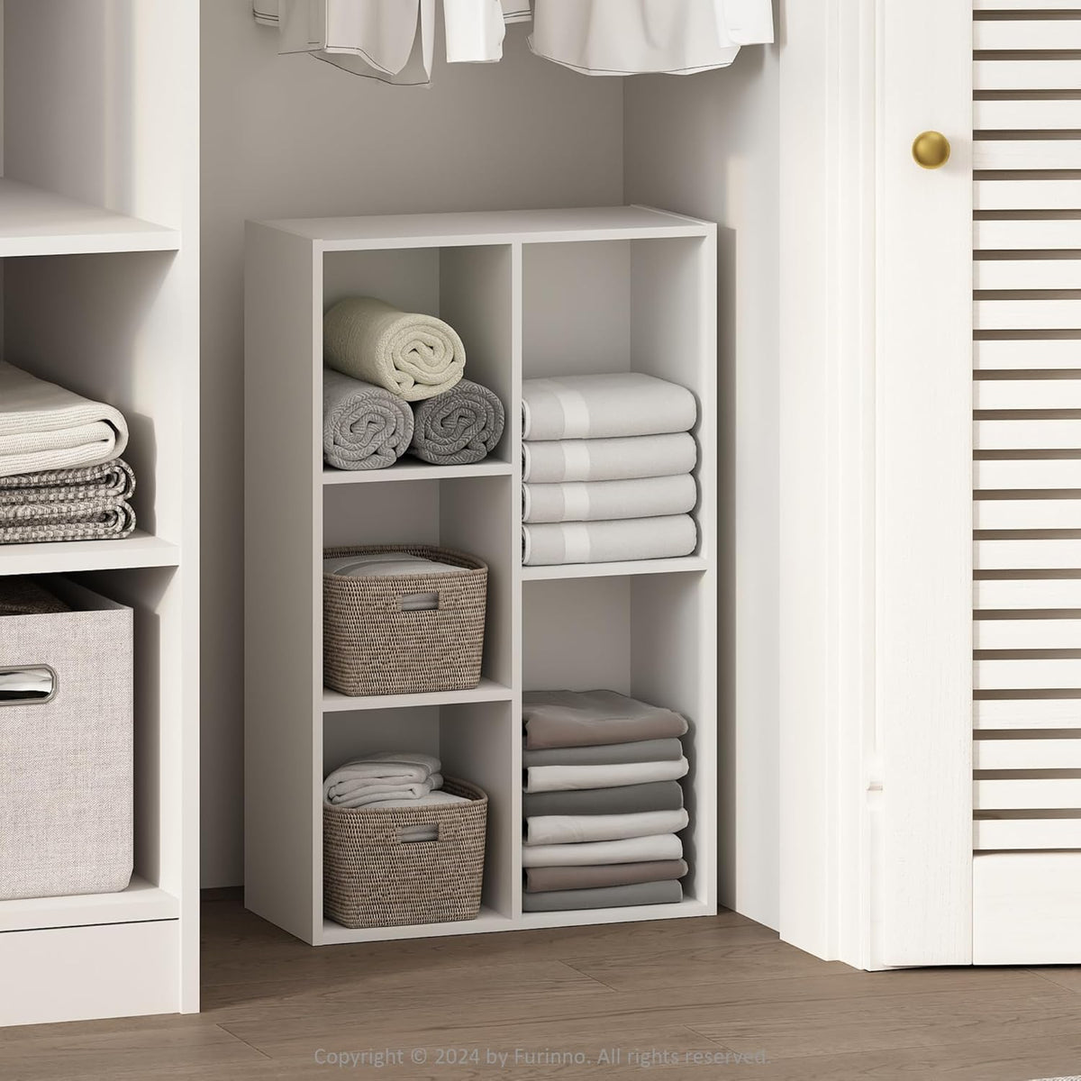 Furinno Reed Closet Organizers and Storage, 5-Cube Reversible Closet Shelves, Closet Organization Shelf, 9.4 x 19.5 x 31.5, for Bedroom, Closet, White