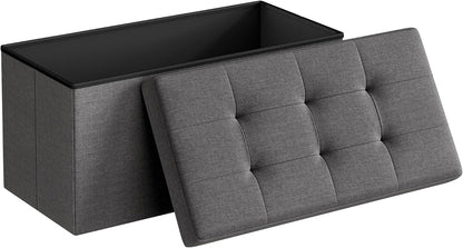 SONGMICS 30 Inches Folding Storage Ottoman Bench, Load 660 lb | Ottoman Foot Rest, Storage Chest, for Living Room, Entryway, Slate Gray and Ink Black, MINOTA Collection ULSF47K