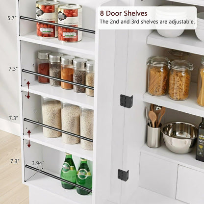 72" Tall Arched Kitchen Pantry Cabinet, Fluted Freestanding Storage Cupboard with 8 Door Shelves, 3 Adjustable Shelves and Hidden Drawer,Cabinet for Kitchen, Dining & Bathroom,White
