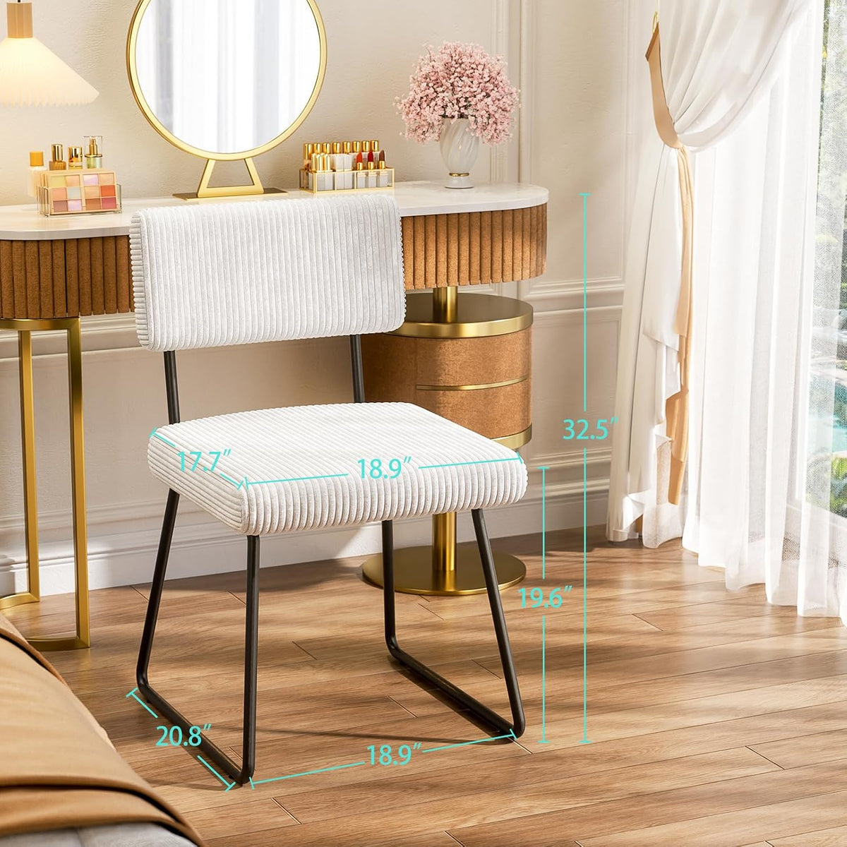 Dining Chairs Set of 2, Upholstered Velvet Dining Room Chairs Kitchen Chairs with Thick Cushion, Soft Backrest, Metal Legs, Modern Accent Side Chair for Home Living Room Bedroom, White