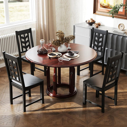 Giantex Wooden Dining Chairs Set of 4, Kitchen Chairs w/Rubber Wood Frame & Leaf-Shaped High Back, Max Load 400 LBS, Farmhouse Armless Dinette Side Chairs for Living Dining Room Restaurant, Black