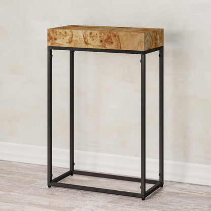 COZAYH Burl Finish Wood Top Tall End Table, Metal Frame Pedestal Display Stand Side Table for Plants, Lamps, or Home Décor, Living Room, Entryway, Office, Rectangular
