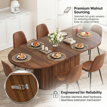55"-71" Extendable Dining Table Set for 8, Oval Dining Room Table Set for 8, Modern Wood Kitchen Table Upholstered Chairs Set of 8, Ideal for Dining Room,Office, Space-Saving