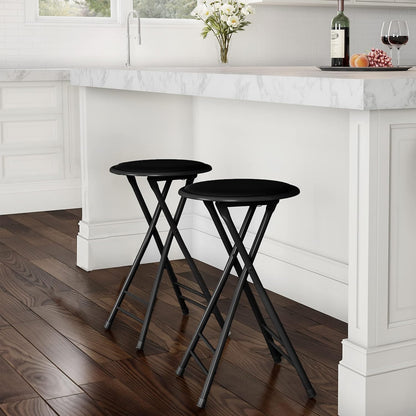 Lavish Home Folding Stool with Padded Backless Seat Set of 2, Black, 24” | Counter Height Bar Stools with 225lb Capacity, Portable Indoor & Outdoor, Extra Seat for Kitchen, Rec Room or Camping