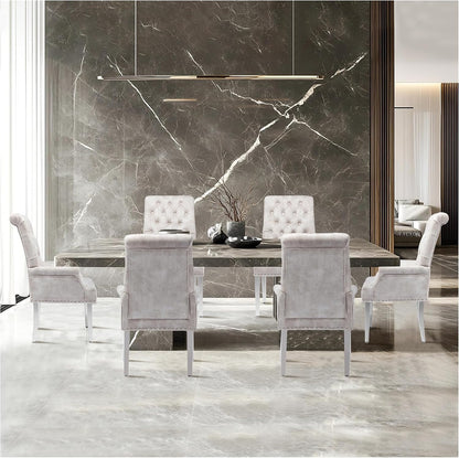 AODCHR Upholstered Velvet Accent Dining Chair, Elegant Tufted Dining Room Kitchen Room Arm Chair with Stainless Steel Leg, Beige