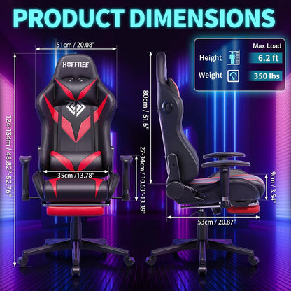 Led Gaming Chair with Speakers Massage 165° Reclining Computer Chairs-Red | RGB Lights Video Game Chairs for Adults;Racing Style;Rocking Mode;Bluetooth Gamer Chair with Footrest;Adjustable Armrests