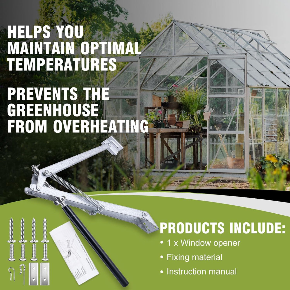 CHANGE MOORE Auto Vent Opener 1Pack Automatic Greenhouse Window Opener, Roof Vent Opener Auto Vent Kit Sensitive Gardening Tools, Automatic Greenhouses Supplies (Dual Spring Up to 33lbs)