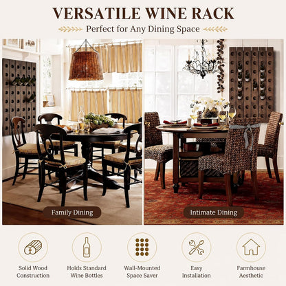 Wall Mounted Wine Riddling Rack,Wall Mounted Wine Rack Solid Wood Storage Organizer Vertical Display Stand for Kitchen Dining Room Bar Rustic Home Decor Space Saving Design(2 * 8, Brown)