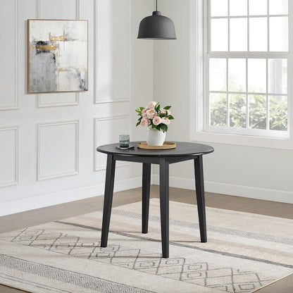 ROME + OAK Hinged Drop Leaf Dining Table, 22-36 Inch Round Tabletop with Sturdy Base, Black - Modern Solid Wooden Furniture Piece for Home