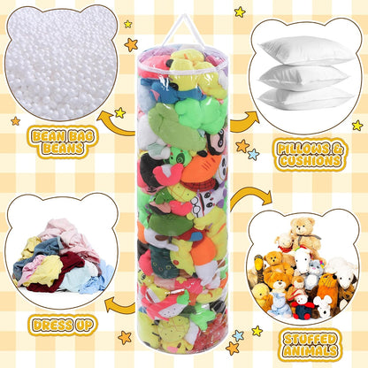 BALAPET Clear Stuffed Animal Bean Bag Cover for Kids,Waterproof PVC Storage Soft Stuff Animal for Organizing Toddler & Children Rooms,Portable Cylinder Bag to Sit, Play & Box(47.2x13.8x13.8in)