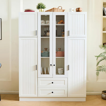 Modern Large Kitchen Pantry Organizer with Acrylic Doors, Wine Storage, and Adjustable Shelving for Ultimate Home Organization (White-M)