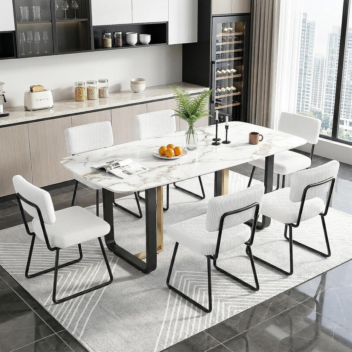 Velvet Dining Chairs Set of 4, Upholstered Dining Room Kitchen Chair with Thick Cushion, Soft Backrest, Metal Legs, Mid Century Modern Accent Side Chair for Home Living Room Bedroom, White