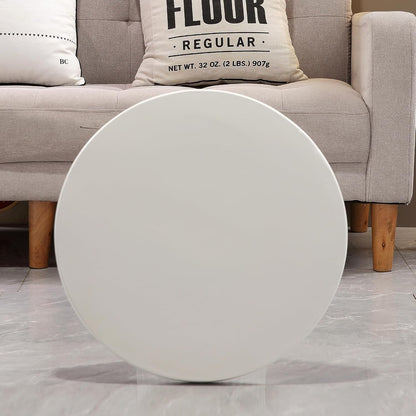 Henf 17.72" Round End Table for Indoor Outdoor, Fluted Pedestal Base, Magnesium Oxide, Waterproof, Unique Design MGO Accent Side Table Night Stand Bedside Table for Living Room Bedroom, White