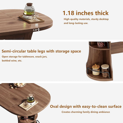 70.8" Dining Table for 4-6, Oval Kitchen Tables with Storage, Long Dinner Table with Curved Base, Modern Dining Room Tables for Living Room Gathering (Walnut)