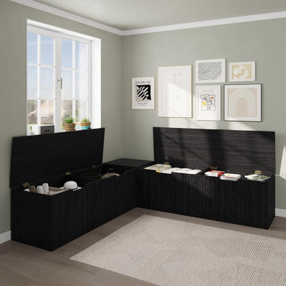 Bobve L-Shape Storage Bench with Cushion, Backless Corner Dining Bench, Kitchen Dining Nook Bench with Hidden Storage for Dining Room, Kitchen, Entryway (Black)