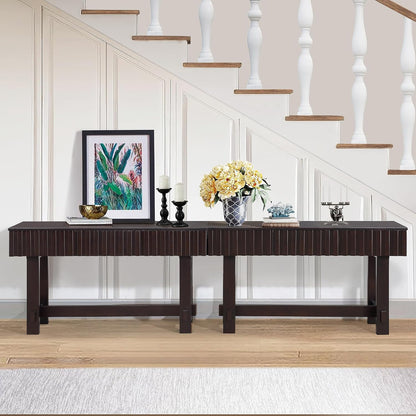 Knocbel Fluted Console Table with 3 Storage Drawers, Farmhouse Mid Century Sofa Table with Solid Wood Legs for Entryway Living Room, 52" W x 15" D x 30" H, Espresso