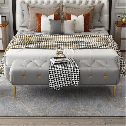 Modern Upholstered Tufted Bench with Padded Seat, Footrest Foot Stool with Sturdy Metal Leg, Leather for Bedroom Living Room Entryway Entryway(Dark Grey,100 * 40 * 43cm)