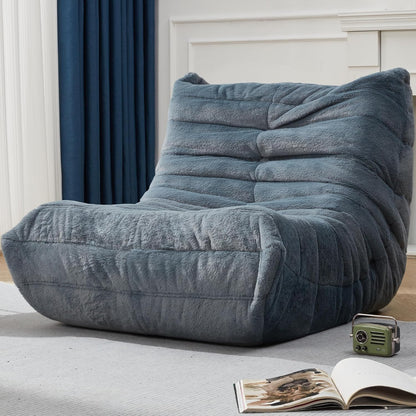 Hobestluk Big Bean Bag Chairs for Adults Fireside BeanBag Couch Togo Sofa | Ergonomic Design,Memory Foam,No Assembly,Faux Fur Fireside Lounge Floor Chair Back Support Bedroom | Bluegrey Plush Single