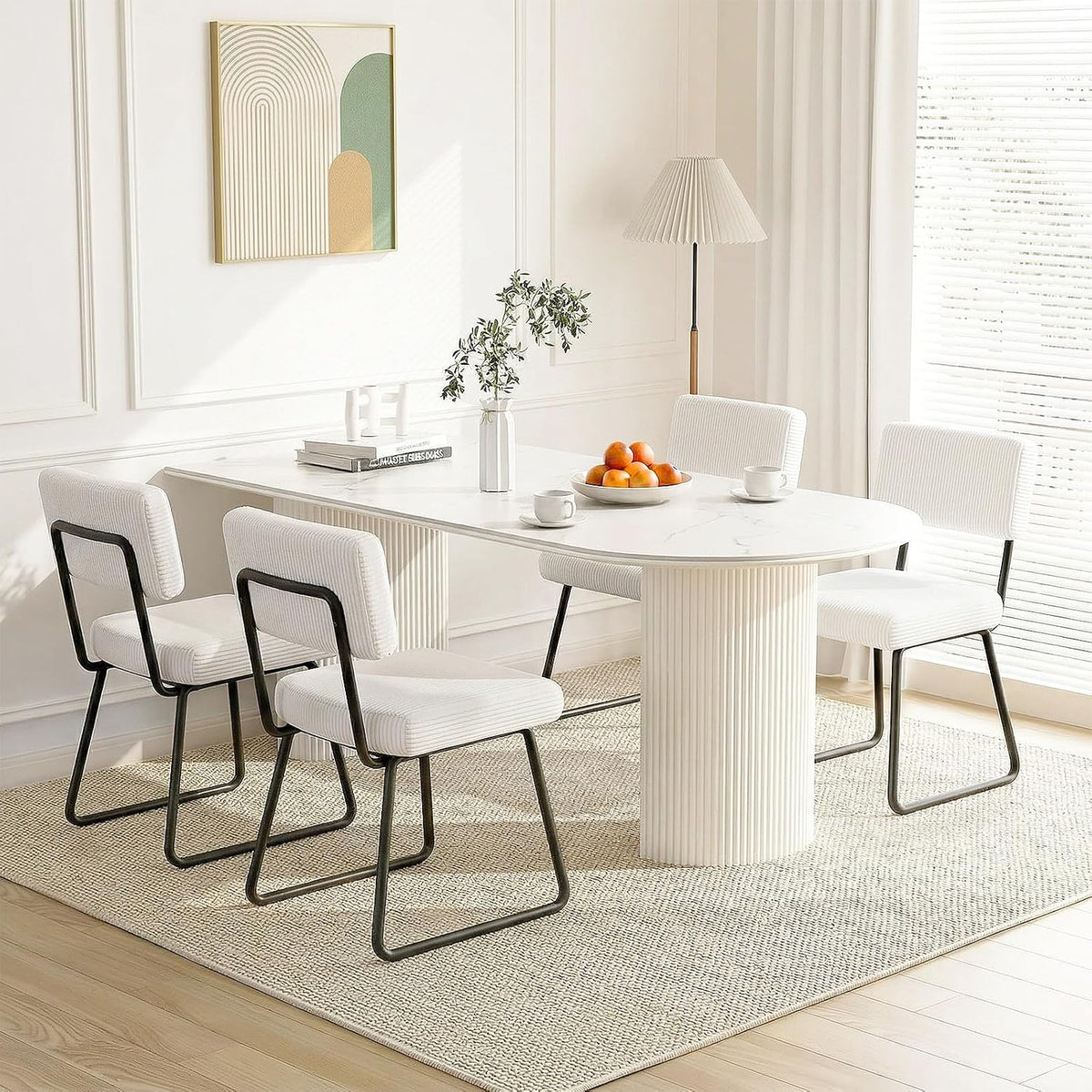 Dining Chairs Set of 2, Upholstered Velvet Dining Room Chairs Kitchen Chairs with Thick Cushion, Soft Backrest, Metal Legs, Modern Accent Side Chair for Home Living Room Bedroom, White