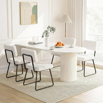 Velvet Dining Chairs Set of 4, Upholstered Dining Room Kitchen Chair with Thick Cushion, Soft Backrest, Metal Legs, Mid Century Modern Accent Side Chair for Home Living Room Bedroom, White