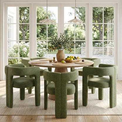 VESCASA Modern Barrel Dining Chairs Set of 2 with Open Back, Chenille Upholstered Accent Kitchen Armchairs with Wood Legs for Dining Room Reception Small Space, Green