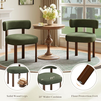 Wooden Dining Chairs Set of 4, Upholstered Kitchen Chairs with Solid Wood Legs, Mid Century Dining Room Chair with Ergonomic Curved Backrest for Kitchen Dining Vanity, Green