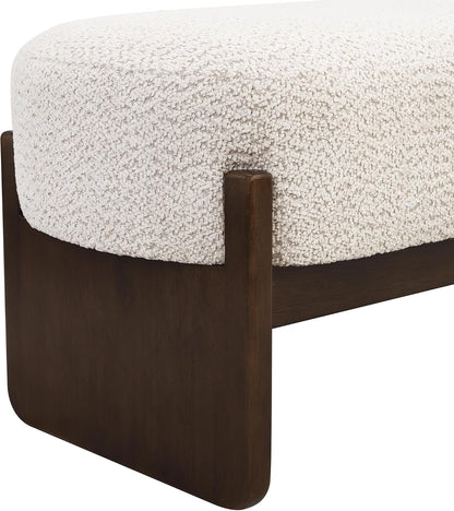 Virubi Elegant Upholstered Loop Yarn Ottoman, Beige End of Bed Entryway Benches, Corner Dining Bench Shoe Stool for Indoor Bedroom Living Dining Room (Beige)