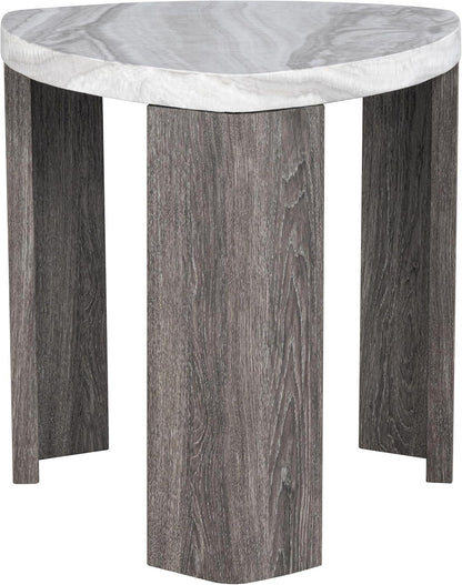 Furniture of America Toralle Modern Solid Wood 24-inch Triangle End Table with Replicated Marble Top for Living Room, Gray