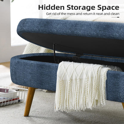 43.5" Ottoman with Storage, Storage Ottoman Bench with Safety Hinge, Foam End of Bed Bench Upholstered Entryway Bench for Bedroom, Living Room & Window, Dark Blue
