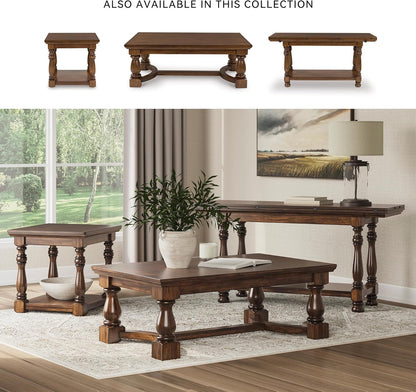 Signature Design by Ashley Sturlayne End Table, Traditional Rectangular Accent Table with Storage Lower Shelf, Hardwood Solids, Veneers, and MDF Substrates, for Living Room Couch, Dark Brown