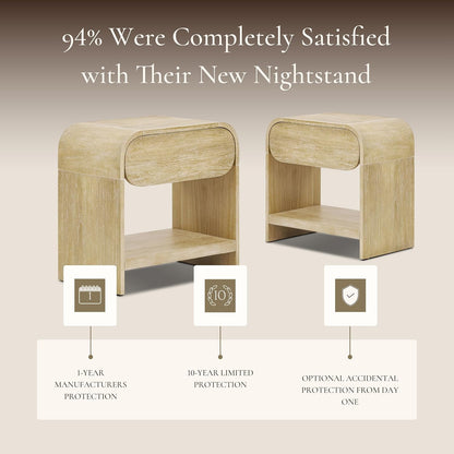 Poly & BARK Aledo 22” Nightstand – Solid and Veneered Wood Construction with Waterfall Edge Detail, One Smooth-Glide Drawer on Metal Runners – Modern Bedside Table for Stylish Bedrooms