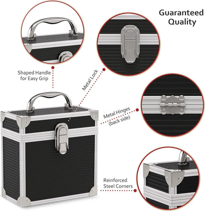 Aluminium 7" Vinyl Record EP Storage Case Holds up to 35 EPs (in PVC Sleeves) includes 35 Vinyl Record Outer Sleeves, Black, Retro Chic