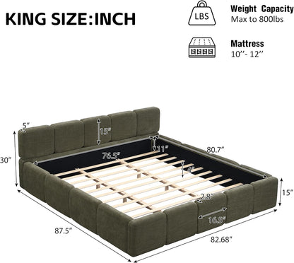 Merax King Boucle Platform Bed with Thick Headboard and Footboard, Green