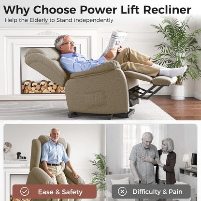 Amopatio Lift Recliner Chair for Elderly Upgraded Reclining Chairs Indoor Lounge Chairs Single Sofa with Side Pockets and Remote Control for Living Room Bedroom（Brown）
