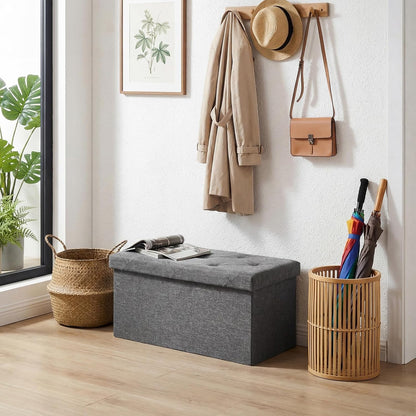 DUMOS 30 Inch Folding Storage Ottoman Bench, Large Hidden Storage Chest withThicker Foam Padded Seat, End of Bed Foot Rest Stool for Bedroom Living Room Entryway, Load 660 lbs, Grey