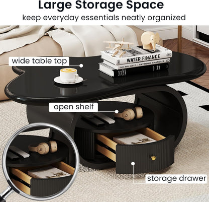 Irregular Cloud Coffee Table with Storage Drawer, Modern Center Tables