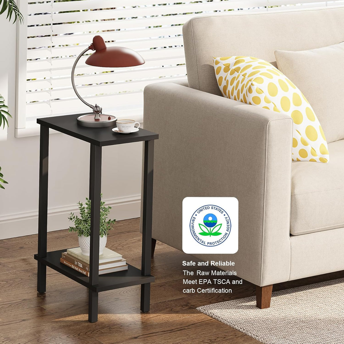 TUTOTAK Small Side Table, Narrow End Table, Skinny Sofa Table, Slim Nightstand, Couch Table, Living Room, Bed Room, Black TB01BK062