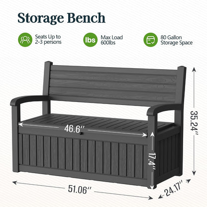 Outdoor Bench with Storage, Waterproof Garden Storage Bench, 100 Gallon Lockable Resin Deck Box, Weatherproof Bench Seating for Patio Yard Cushions Tools, Black