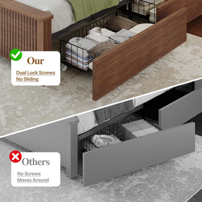 Queen Size Bed Frame with 4 Storage Drawers
