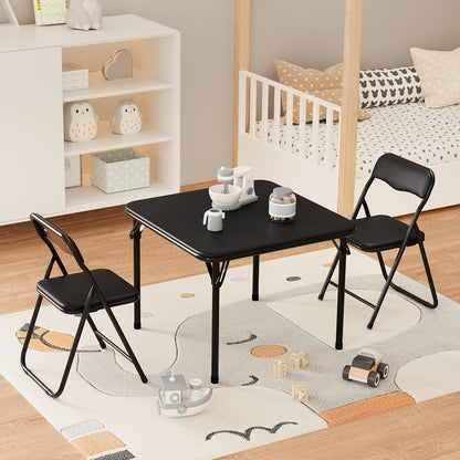 Garvee 3-Piece Kids Folding Table and Chair Set | Padded Toddler Activity Table with 2 Chairs, Easy-Fold Pinch-Free Design, Portable Children's Furniture for Arts, Crafts