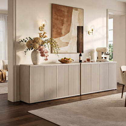 SICOTAS Buffet Cabinet with Storage Accent Sideboard with 4 Doors 66.3" Wide Fluted Credenza Modern Buffet Table Media Console Cabinet Entryway Cabinets for Living Room Kitchen Dining Room Hallway