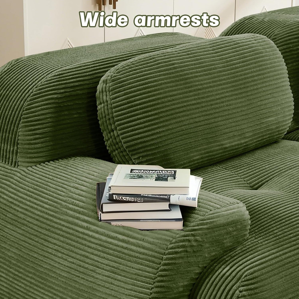 SoarFlash 81” Sectional Cloud Sofa Couches for Living Room-2 Seater L-Shaped Modern Lounge Couch-No Assembly Modular Corduroy Convertible Sponge Sleeper Sofas with Chaise for Home House,Green