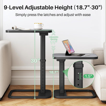 Kitstorack TV Tray Table, Adjustable Height & Rounded Metal Corners, Snack Table for Couch, Sofa, Bed, Chair, Living Room, C Shaped End Side Table for Eating, Dinner or Laptop, Small Spaces, Dark Gray