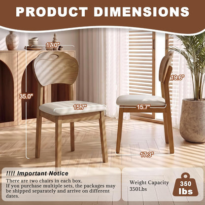 Dining Chairs Set of 6, Modern Upholstered Dining Room Chairs with Faux Leather Seat, Solid Rubber Wood Frame Kitchen Chairs with Ergonomic Curved Backrest