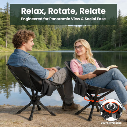 Portable Camping Chairs for Adults, Comfy Folding Camp Chair | 3.5 lbs Lightweight, 10 Seconds Quick Setup, Side Pocket, Storage Bag Easy to Carry for Outdoor Sporting, Holds up to 330 lbs