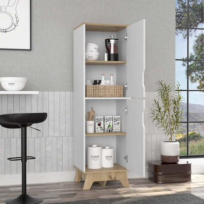 British Single Kitchen Pantry, Four Storage Shelves, Double Doors Cabinets